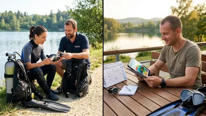 Tauchschein Kursformat mit kompakter Ausbildung am See und flexibler Theorieplanung.